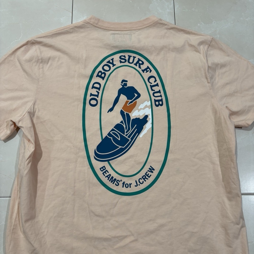 Beans J Crew T Shirt Old Boy Surf Club Pink Beige Mens L RARE Graphic Surfing T